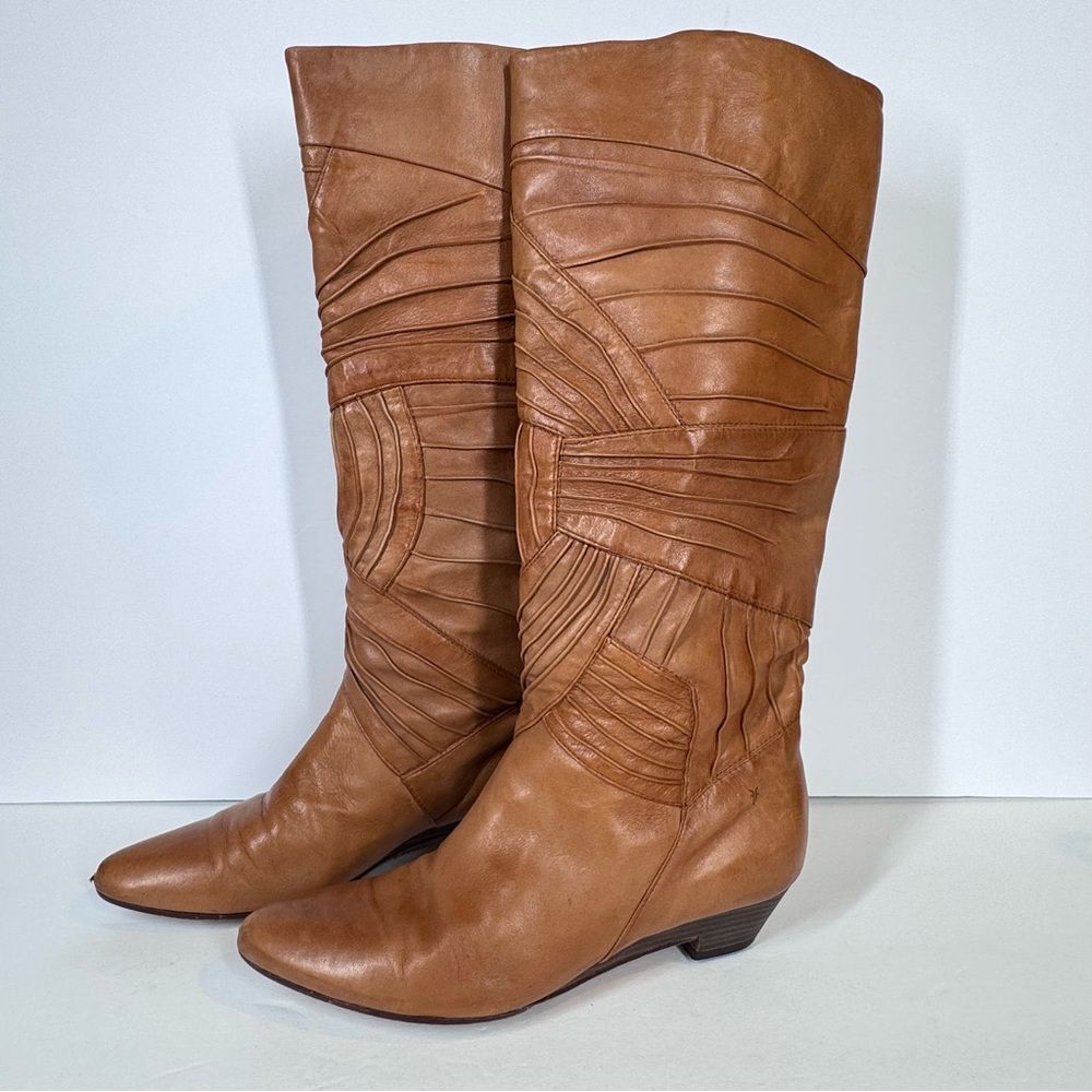 Vintage Frye Whiskey Brown Leather Textured Boots Tall Slouchy Women's 7 77200